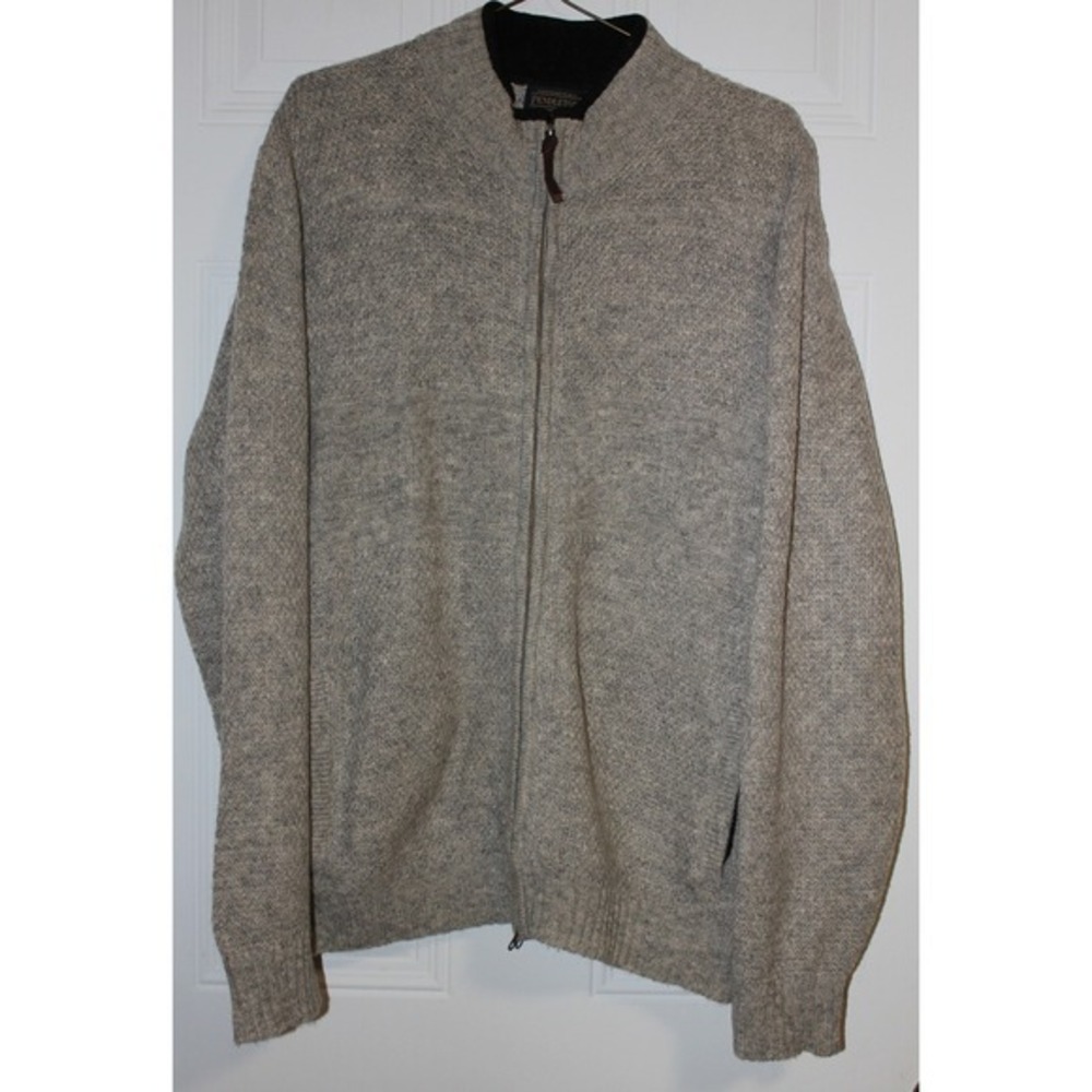 Pendleton‎ Mens Gray Washable Wool Full Zip Sweater Jacket SZ Large Neutral Look